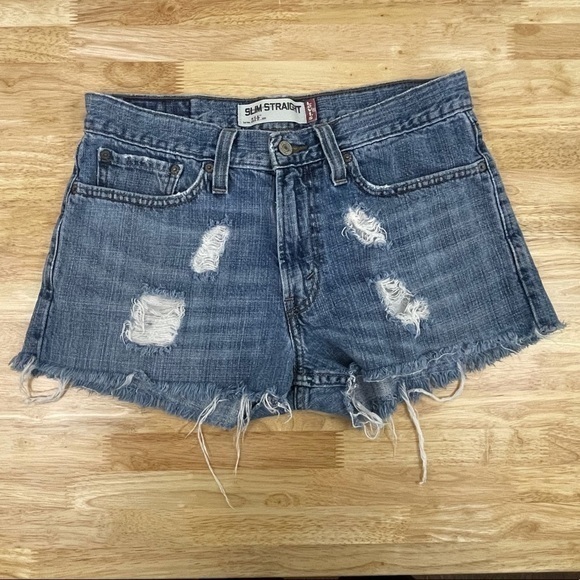 Levi's 514 Slim Straight Raw Hem Denim Shorts- Sz 31 - Picture 1 of 7